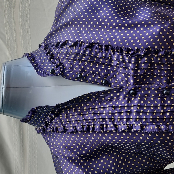 Navy J. Crew Silk Polka Dot Blouse - Picture 2 of 7